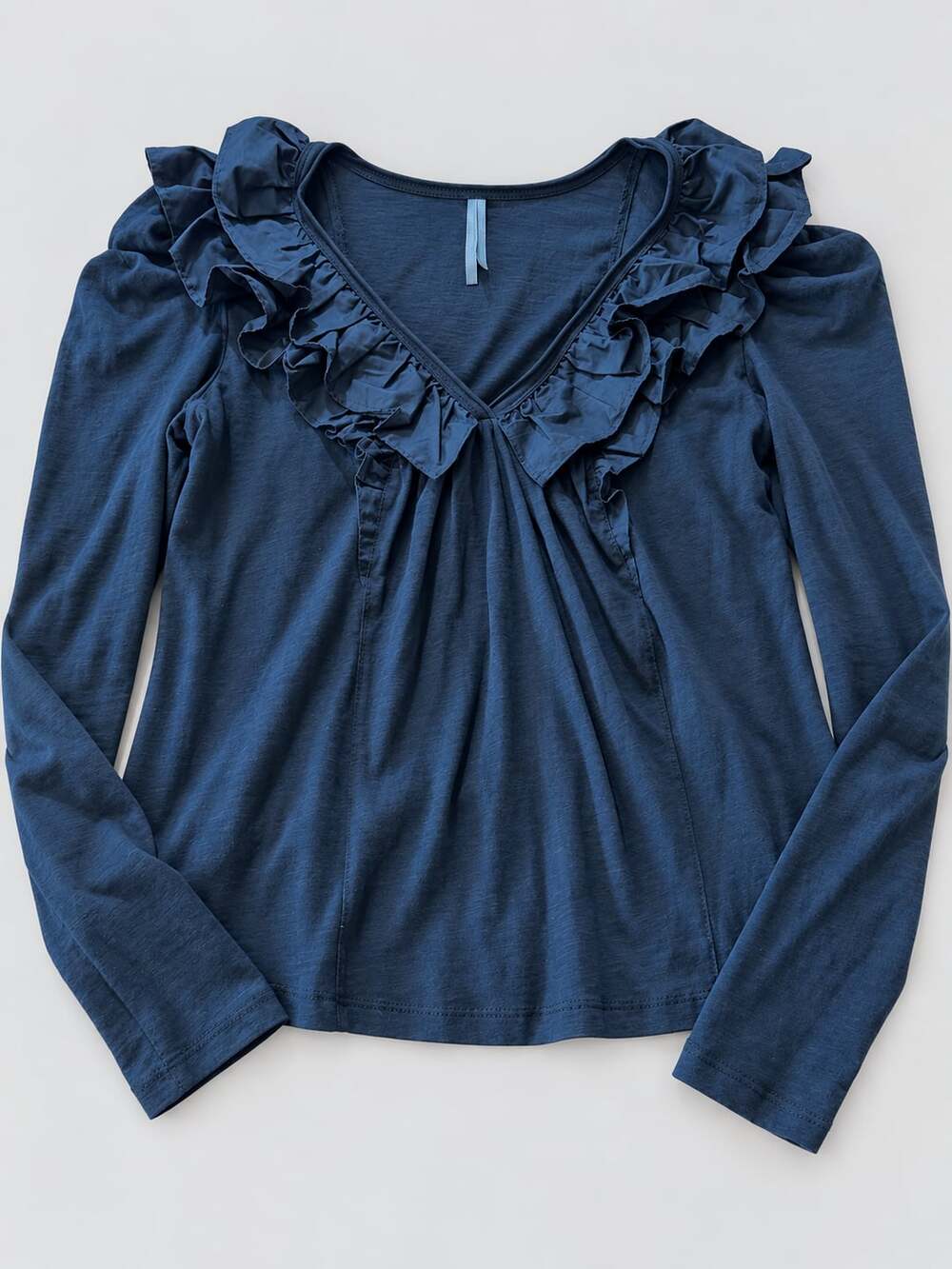 By Anthropologie Ruffled V-Neck Top Size M Black (n1)
